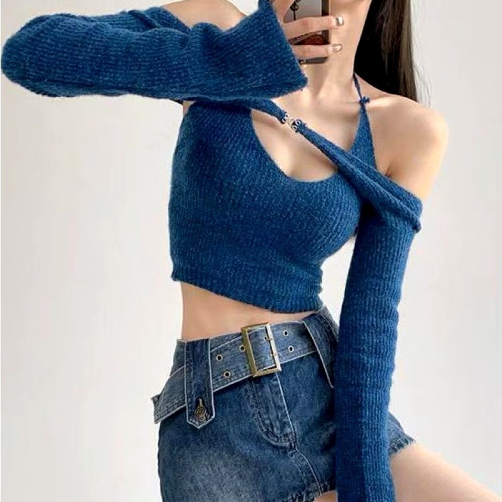 SHEIN | Blue Tank Top With Long Sleeve Pullover Size Small
